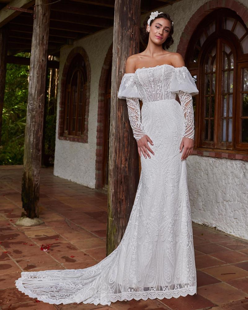 Lp2320 vintage boho wedding dress with sleeves off the shoulder1